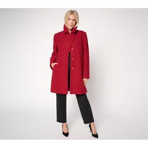 Dennis Basso Women's Petite Jacket PXL Everyday Teddy Coat Snaps Red A712202